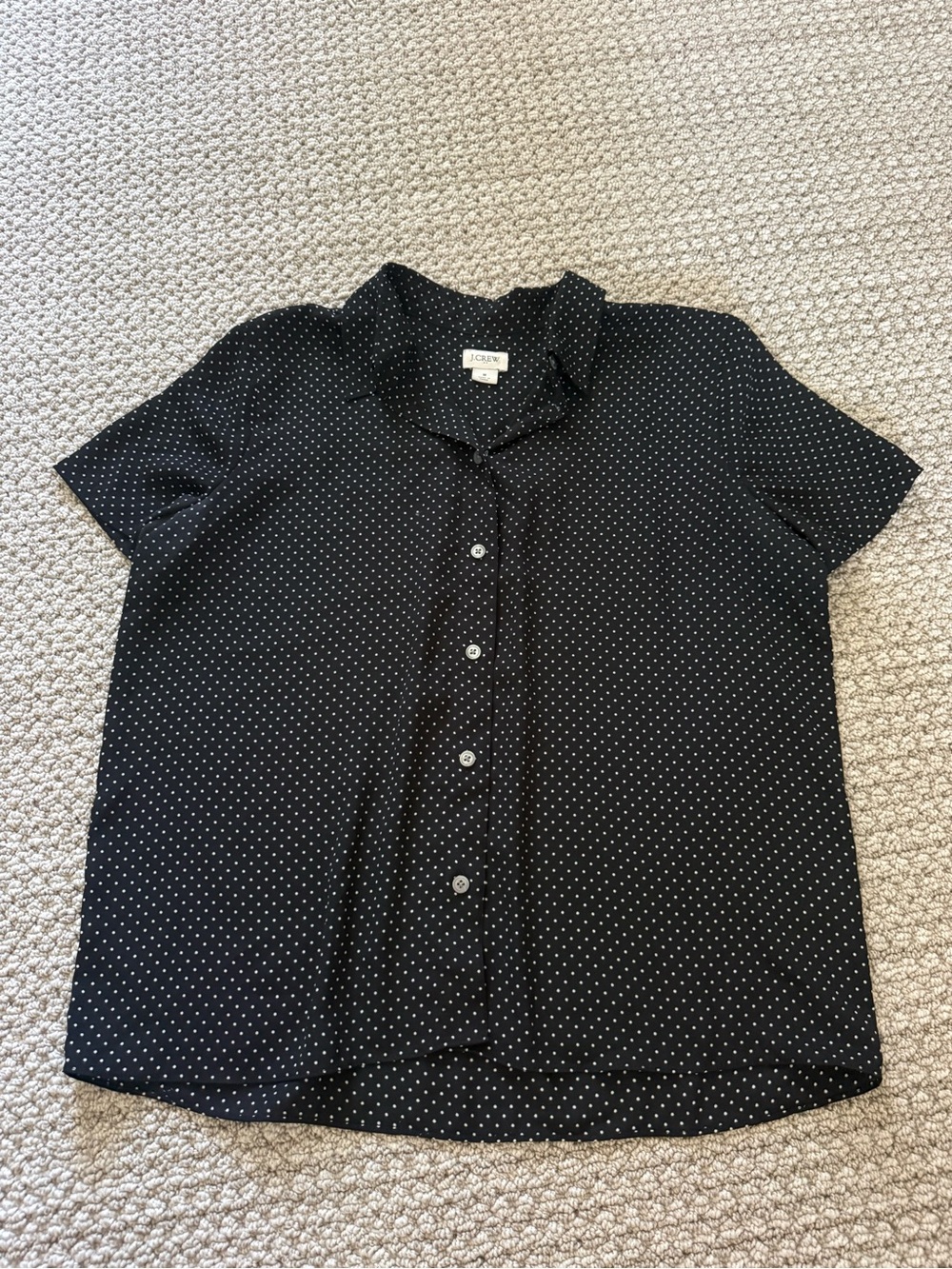 J. Crew Black with White Polka Dot Short-Sleeve Button Down Shirt